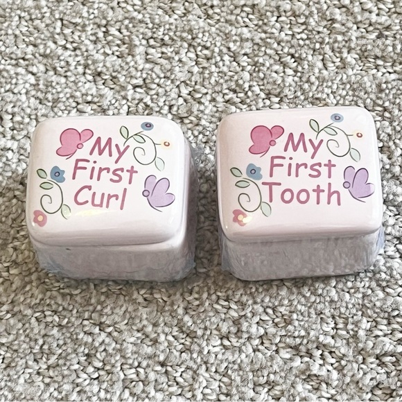 Baby Ceramic Keepsake Gift Set Girl My First Tooth & Curl Boxes Pink Set of 2 - Picture 1 of 4